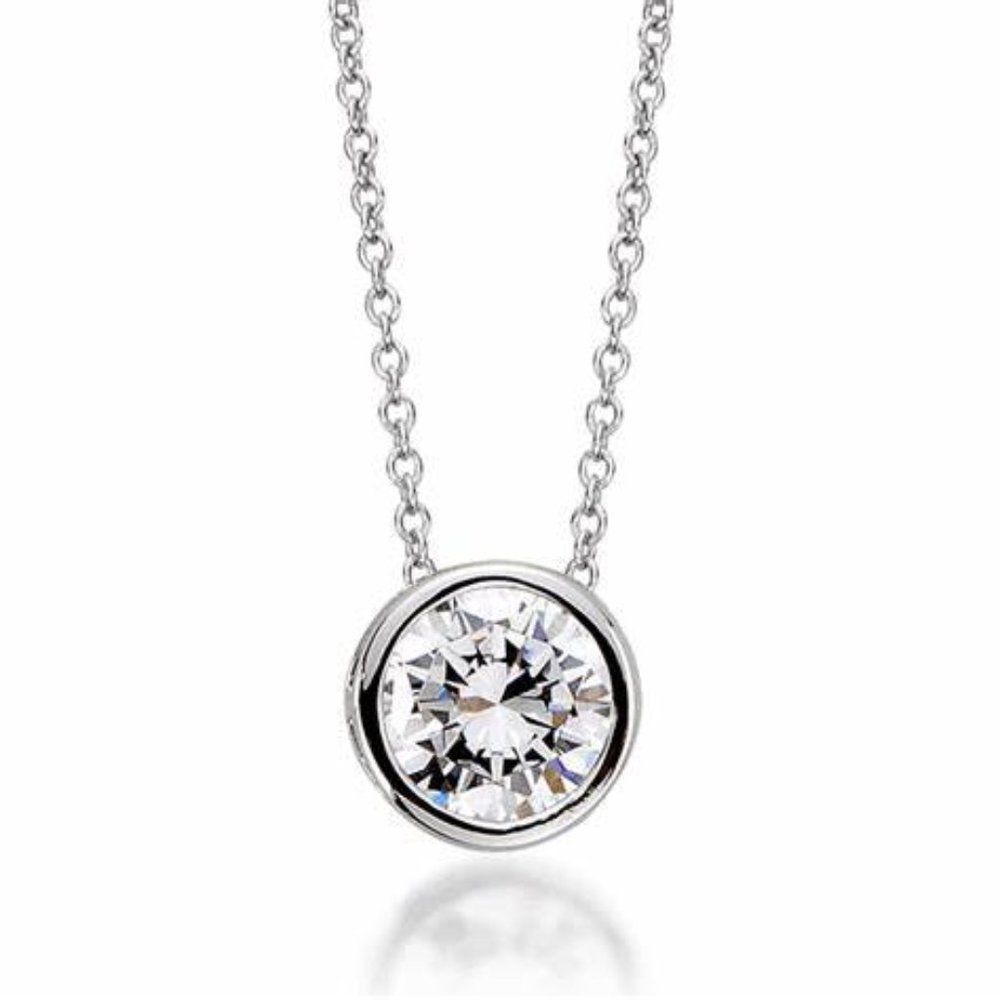 Minimalist 925 Sterling Silver Necklace w/ Clear CZ Gemstone 18” +